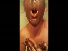 Dirty scat lady eating her shit